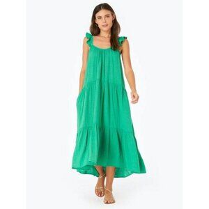 Xirena rumer Green Tiered Midi Dress With Ruffle Straps cotton gauze Womens Sz M